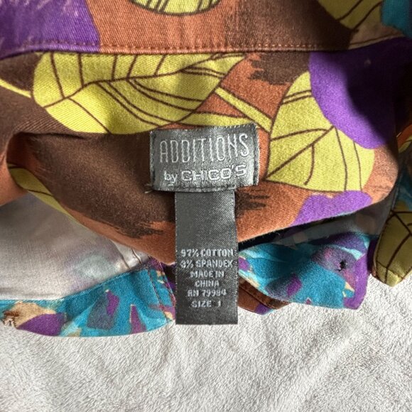 Additions By Chico's Womens Floral Button-Up Shirt Jacket Size 1 Purple Stretch - Picture 3 of 7